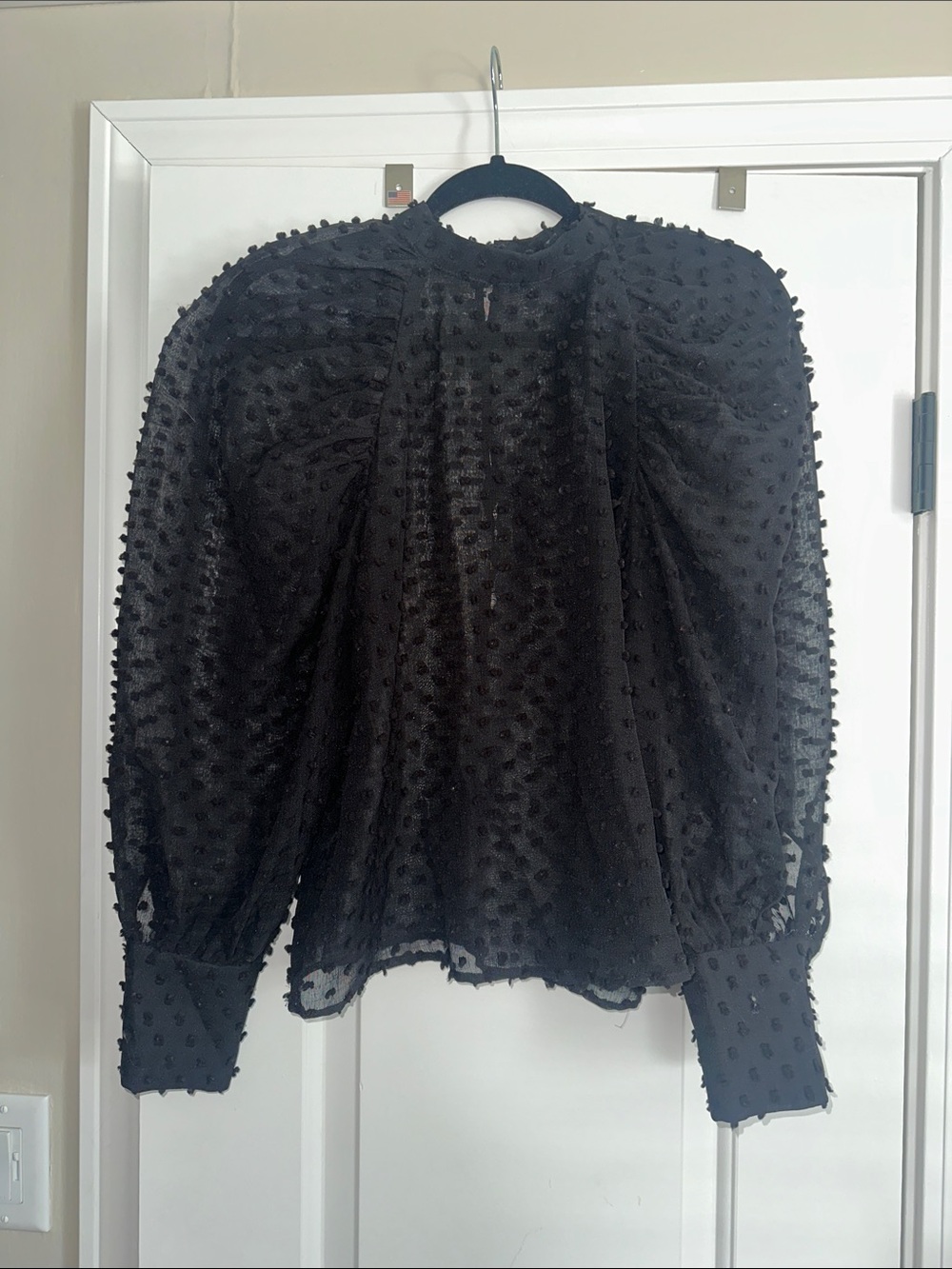 Zara Black Swiss Dot Puff Sleeve Blouse